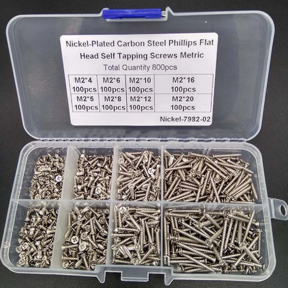 Kit 800pcs Vis Auto-taraudeuses Tête Plate